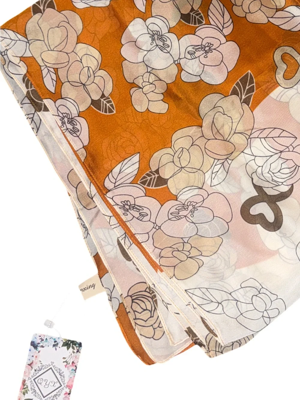 Retro Flower Outline Print Silk Scarf New with Tag
